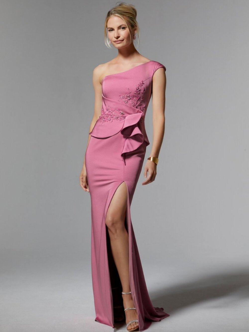 Peony One Shoulder Beaded Mother of the Bride/Groom Gown with Slit MGNY 72917